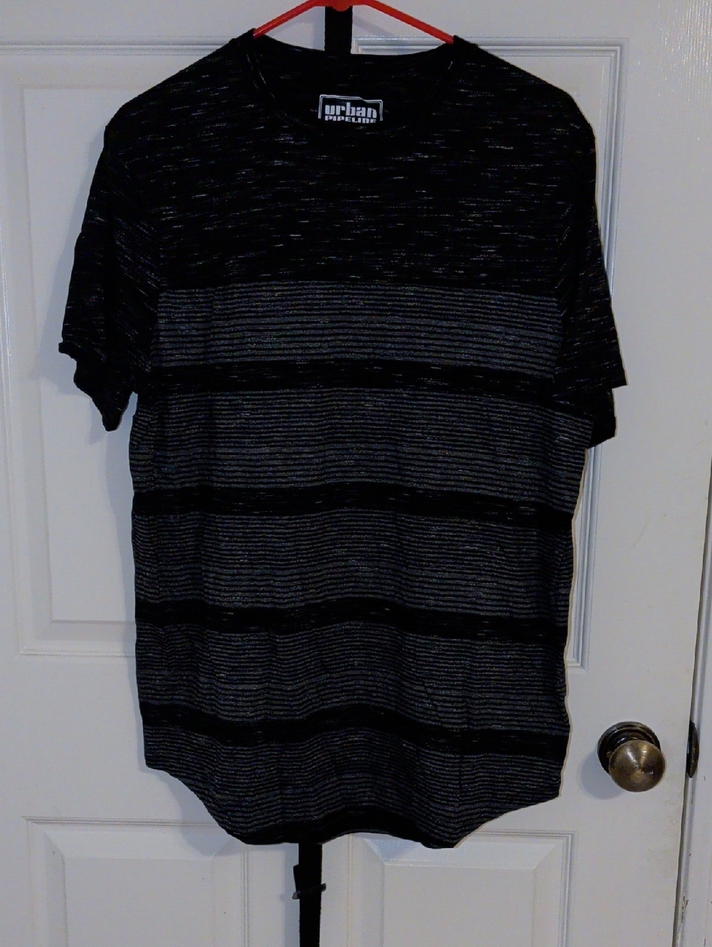 Urban Pipeline Black and Gray Striped Short Sleeve Crew Tee